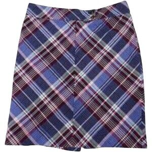 Ann Taylor Factory Blue Purple Gray Plaid Cotton‎ Pencil Career Skirt Size 0